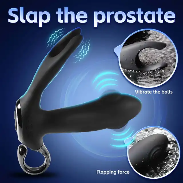 B-Series - Dual Tapping Anal Vibrator USB. Czarny silikonowy masażer prostaty z możliwością stymulacji jąder. Niesamowite doznania
