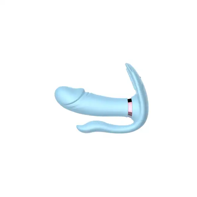 B-Series - Cat Triple Wearable Vibrator. Potrójny jasnoniebieski wibrator do stymulacji waginalnej, łechtaczkowej i analnej. Potrójna zabawa, potrójny orgazm. 