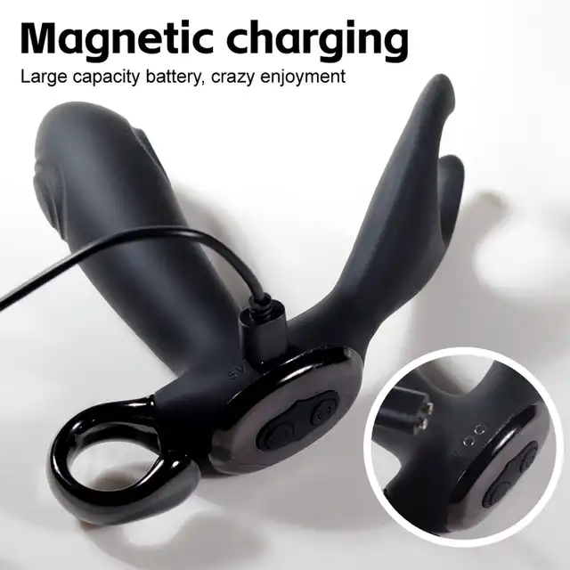 B-Series - Dual Tapping Anal Vibrator USB. Czarny silikonowy masażer prostaty z możliwością stymulacji jąder. Niesamowite doznania