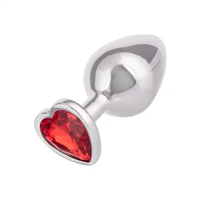 CalExotics - Jewel Large Ruby Heart Plug. Metalowy korek analny z czerwonym serduszkiem w podstawie, wtyczka o zaokrąglonym kształcie
