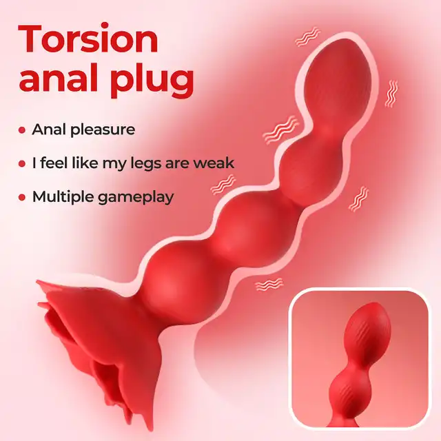 Boys Series - Flower Rose Rotating Anal Beads. Wibrujące koraliki analne na pilota z innowacyjną funkcją obrotową, elegancki design róży