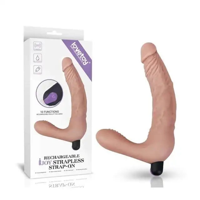 LoveToy - Rechargeable IJOY Strapless Strap-on. Strap-on bezuprzężowy, elastyczna końcówka i wymienny pocisk wibrujący, umożliwia intensywną stymulację punktu G lub P