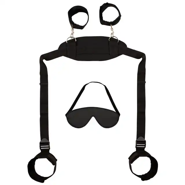 Bad Kitty - Neck Wrist Ankle Restraint. Rozbudowany zestaw do krępowania, połącz ze sobą szyję, dłonie oraz stopy dla maksymalnego zniewolenia