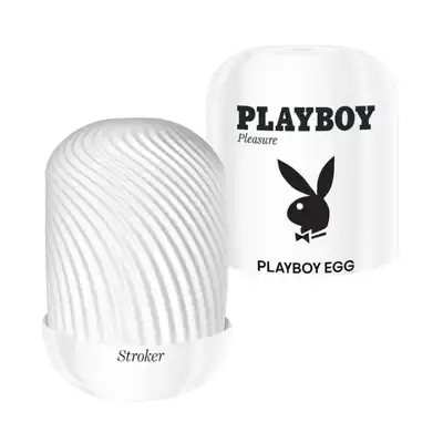 Playboy – Egg Stroker. Mini biały masturbator w formie jajeczka ze stymulującym, spiralnie żebrowanym rękawem