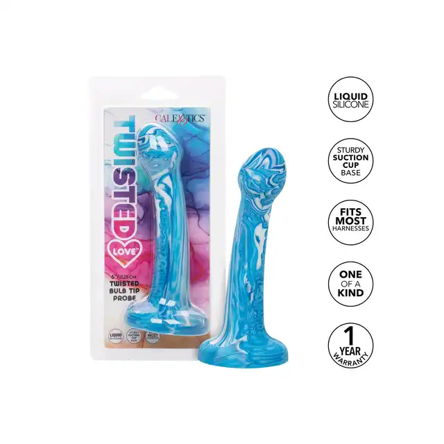 CalExotics - Twisted Bulb Tip Probe Blue. Silikonowe dildo z bulwiastą końcówką dla rozkoszy na wysokim poziomie, odkryj intensywną przyjemność