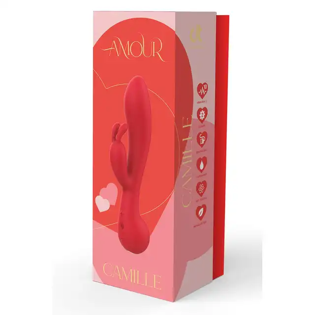 Amour - Rabbit Vibe Camille. Czerwony, elegancki wibrator z króliczkiem i 2 silniczkami o wodoodporności IPX6