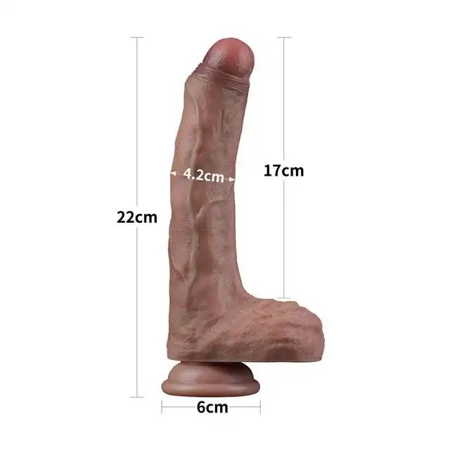 LoveToy - Nature Cock 8,5" Brown. Dildo o realistycznym designie, posiadające żylasty trzon i zarysowaną żołądź, wyposażone w mocną przyssawkę i wykonane z materiału o podwójnej gęstości