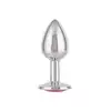 CalExotics - Jewel Small Rose Plug. Niewielki korek analny z różowym kryształkiem, srebrny i gładki plug o opływowym kształcie