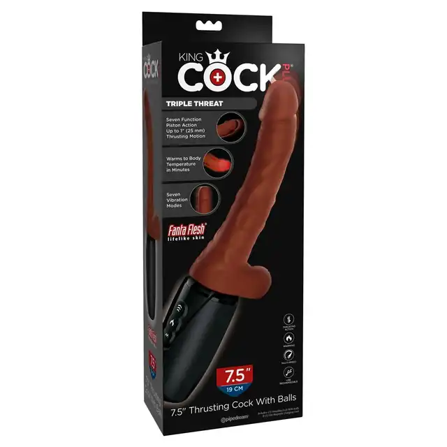King Cock - 7,5“ Thrusting Cock with Balls. Profesjonalny wibrator realistyczny z funkcją ruchu posuwistego i podgrzewania