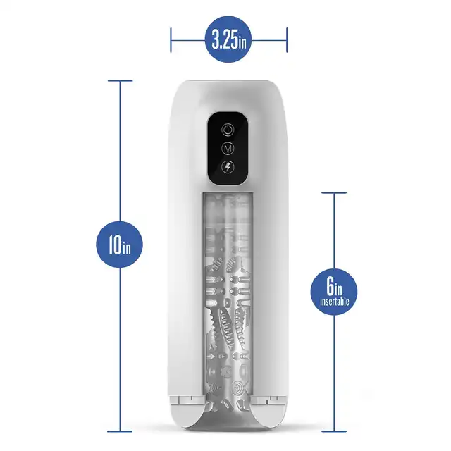 M for Men - Robo-Bator White. Męski masturbator z funkcją wibracji i posuwu, wyposażony w rozkoszny tryb Turbo Climax Boost