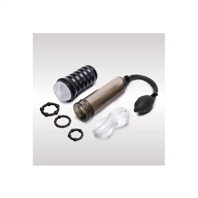 Zolo - 6 Pump &amp; Pleasure Set - zestaw powiększający do penisa! Pompka, ringi, masturbatory!