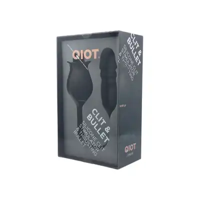 Qiot - Clit &amp; Bullet. Elegancki podwójny stymulator łechtaczki z różyczką z ruchomymi wypustkami, wibrujące jajeczko dopochwowe ze żłobieniem