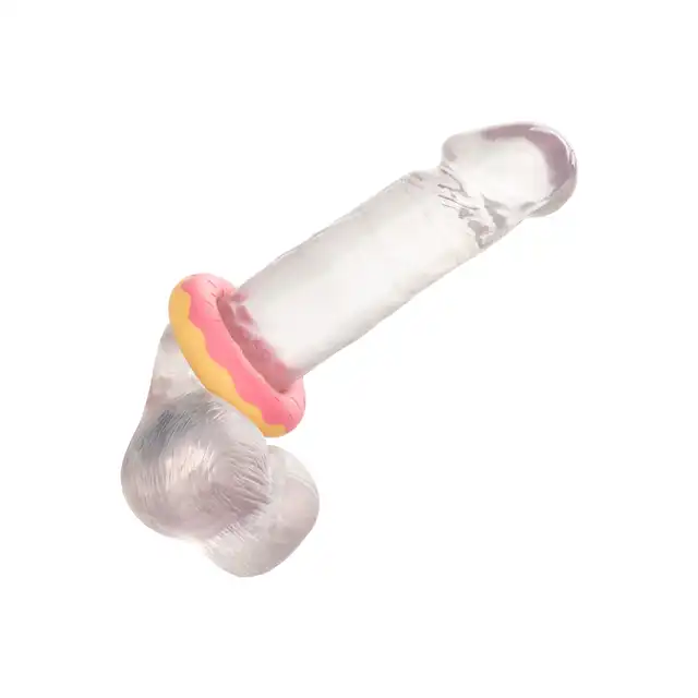CalExotics - Dickin Donuts Silicone Ring. Pierścień na penisa o kształcie i wzorze donuta, słodkie gadżet wspomagający erekcję 