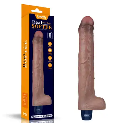 LoveToy - Real 10,5 " Long Softee Vibrator. Brązowy, super realistyczny wibrator z żylastą strukturą, multifuncyjny z silnymi wibracjami