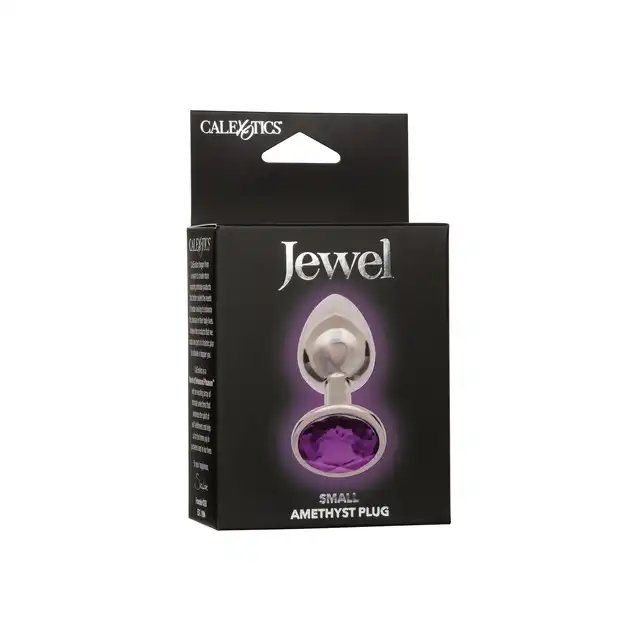 CalExotics - Jewel Small Amethyst Plug. Korek analny o bezszwowej metalowej konstrukcji z fioletowym kryształkiem w podstawie