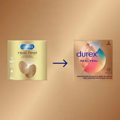 Durex - Real Feel 3 szt. Klasyczne prezerwatywy nielateksowe, poczuj moc naturalnych doznań z prezerwatywami nowej generacji