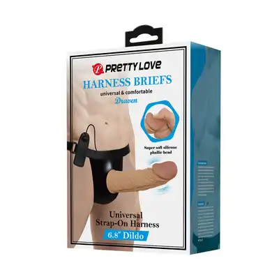 Pretty Love - Draven Vibrating Harness Briefs. Męska uprząż strapon, wibrująca i przedłużająca penisa nakładka na penisa o realistycznym kształcie