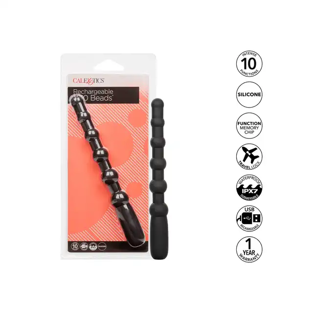 CalExotics - Rechargeable X-10 Beads. Wibrator analny o stopniowanej strukturze koralików, elastyczna konstrukcja z intensywnymi wibracjami