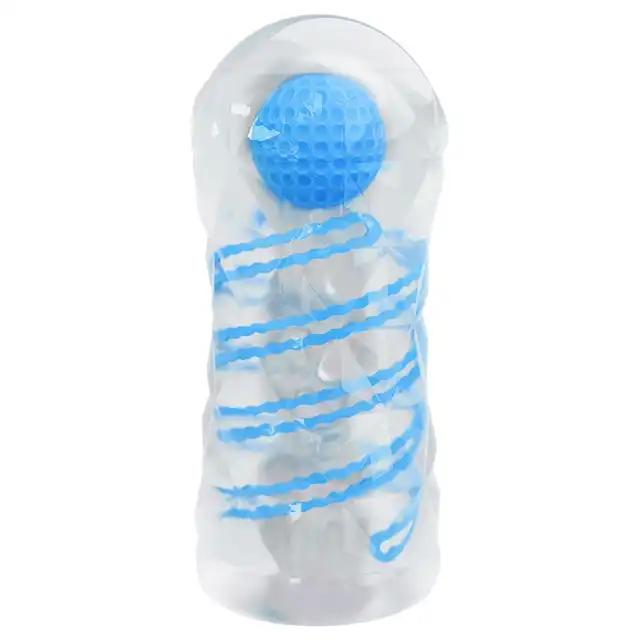 Pretty Love - Transparent Masturbator Blue. Przezroczysty masturbator męski z żebrowaną strukturą i stymulacyjną kulką wewnątrz
