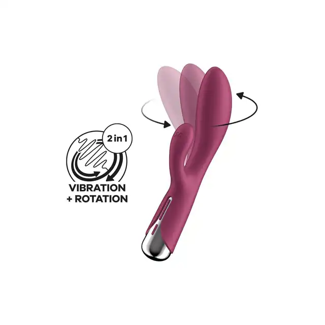 Satisfyer - Spinning Rabbit 1 Red. Wibrator z króliczkiem, który pieści łechtaczkę wibracjami, a punktowi G dogadza wibracjami i rotacją. Przygotuj się na nowe, orgazmiczne połączenie