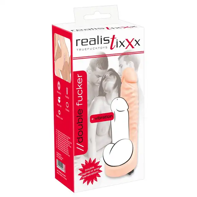 Realistixxx - Double Fucker. Realistyczny strapon męski z ringiem na penisa, idealne dopasowanie do komfortowej podwójnej stymulacji