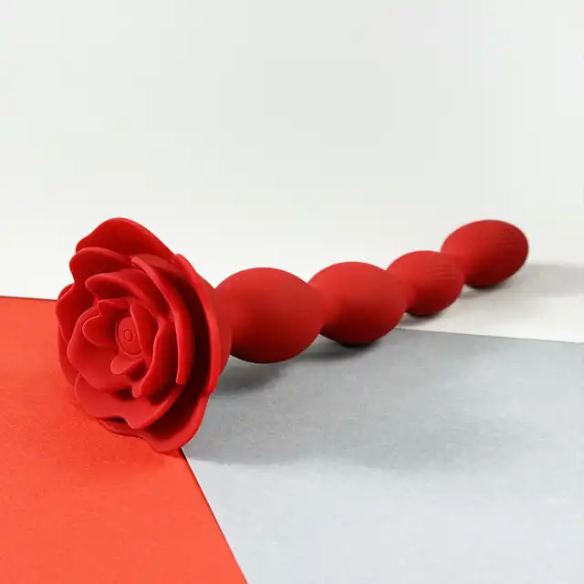 Boys Series - Flower Rose Rotating Anal Beads. Wibrujące koraliki analne na pilota z innowacyjną funkcją obrotową, elegancki design róży