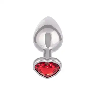 CalExotics - Jewel Large Ruby Heart Plug. Metalowy korek analny z czerwonym serduszkiem w podstawie, wtyczka o zaokrąglonym kształcie