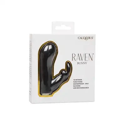 CalExotics - Raven Bunny. Mini wibrator podwójny z króliczkiem do łechtaczki, zanurz się w rozkoszach podwójnej stymulacji 