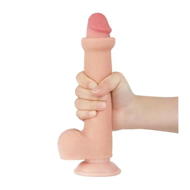 LoveToy - 9'' Sliding Skin Dual Layer Dong Flesh. Realistyczne dildo o żylastym trzonie i zarysowanej żołędzi, mocna przyssawka i podwójna gęstość materiału