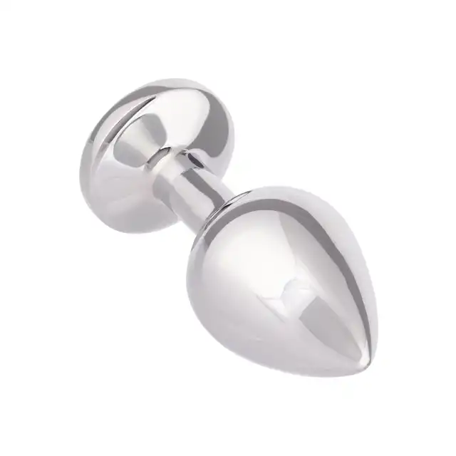 CalExotics - Jewel Large Rose Plug. Metalowy korek analny z różowym kryształkiem w podstawie, srebrny i gładki plug o opływowym kształcie