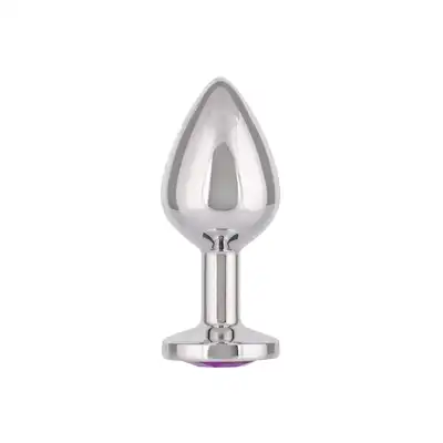 CalExotics - Jewel Large Amethyst Plug. Metalowy korek analny o bezszwowej opływowej konstrukcji z fioletowym kryształkiem w podstawie