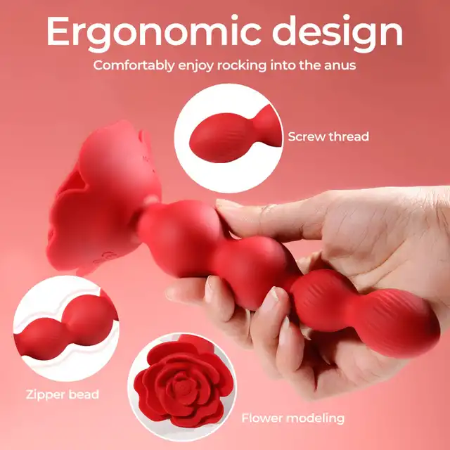 Boys Series - Flower Rose Rotating Anal Beads. Wibrujące koraliki analne na pilota z innowacyjną funkcją obrotową, elegancki design róży