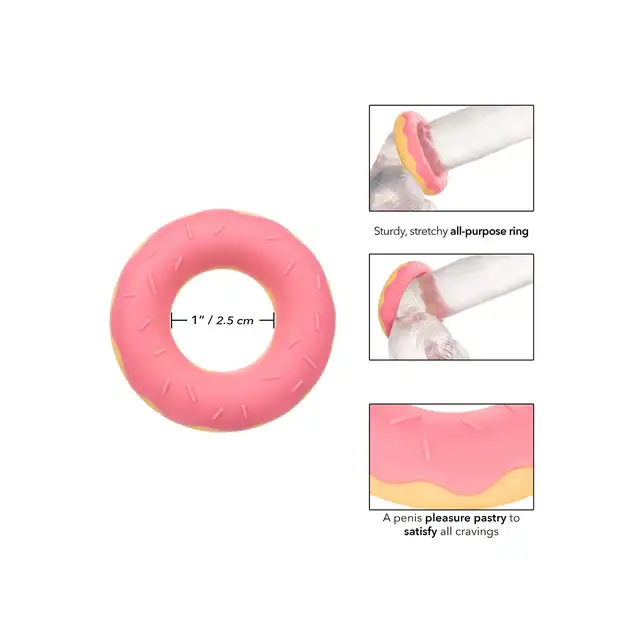 CalExotics - Dickin Donuts Silicone Ring. Pierścień na penisa o kształcie i wzorze donuta, słodkie gadżet wspomagający erekcję 