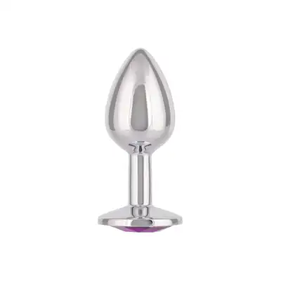 CalExotics - Jewel Small Amethyst Plug. Korek analny o bezszwowej metalowej konstrukcji z fioletowym kryształkiem w podstawie