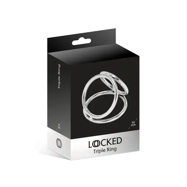 Locked - Triple Ring 50/37/45 mm. Trzy ringi erekcyjne ze stali nierdzewnej, podtrzymują penisa wzmacniając i wydłużając erekcję