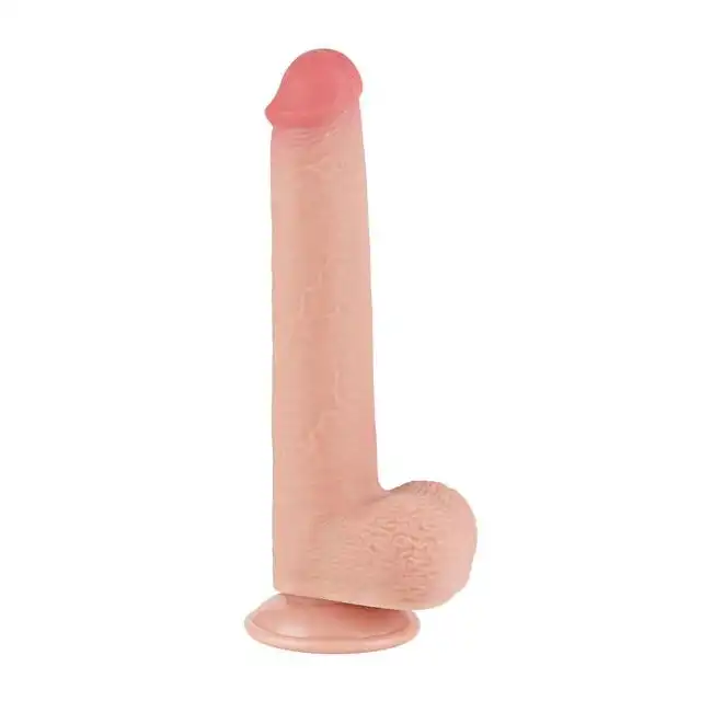 LoveToy - 9'' Sliding Skin Dual Layer Dong Flesh. Realistyczne dildo o żylastym trzonie i zarysowanej żołędzi, mocna przyssawka i podwójna gęstość materiału