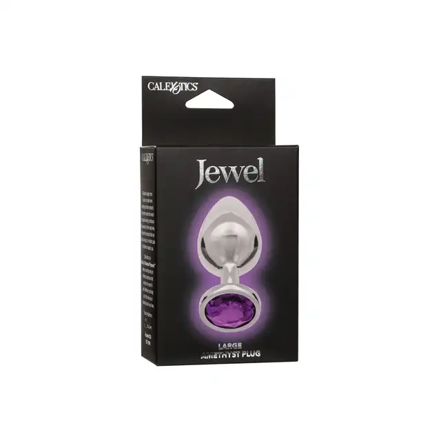 CalExotics - Jewel Large Amethyst Plug. Metalowy korek analny o bezszwowej opływowej konstrukcji z fioletowym kryształkiem w podstawie