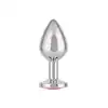 CalExotics - Jewel Large Rose Plug. Metalowy korek analny z różowym kryształkiem w podstawie, srebrny i gładki plug o opływowym kształcie