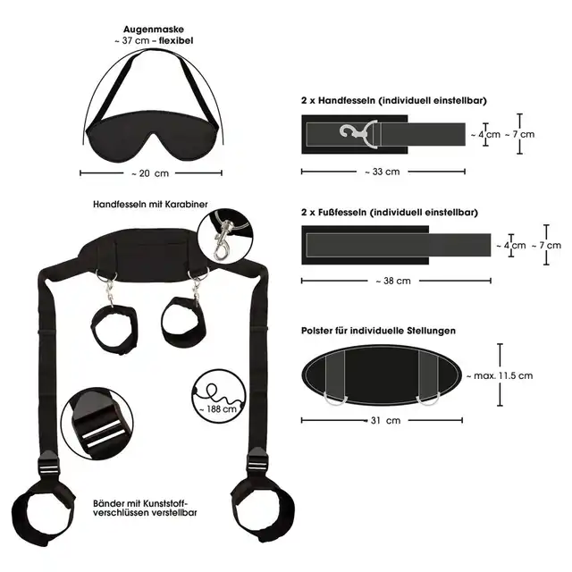 Bad Kitty - Neck Wrist Ankle Restraint. Rozbudowany zestaw do krępowania, połącz ze sobą szyję, dłonie oraz stopy dla maksymalnego zniewolenia