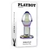 Playboy - Jewels Plug. Szklana wtyczka analna o bulwiastym kształcie i kryształowym, opalizującym wykończeniu materiału