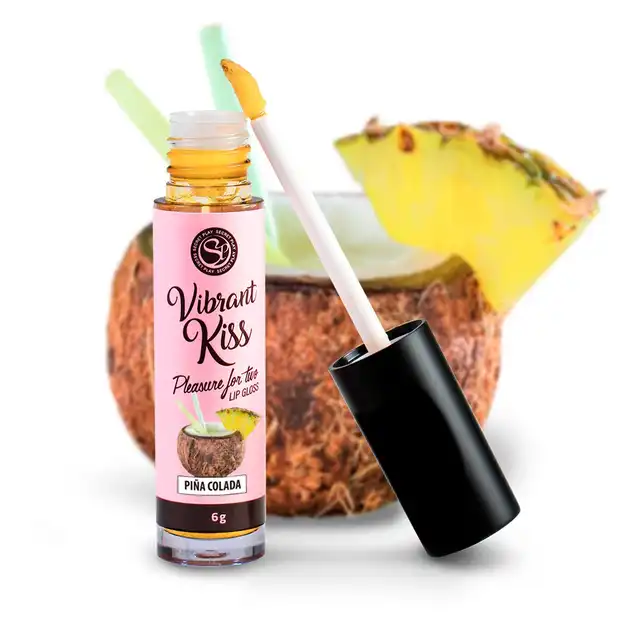 Secret Play - Lip Gloss Vibrant Kiss Pina Colada. Stymulujący błyszczyk o słodkim smaku Pinacolady , fale wibracyjne wywołujące mrowienie, pobudza zmysły i zwiększ przyjemność