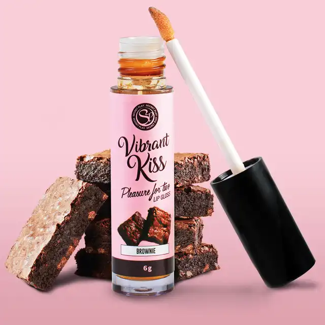 Secret Play - Lip Gloss Vibrant Kiss Brownie. Stymulujący błyszczyk o apetycznym smaku brownie, fale wibracyjne wywołujące mrowienie, pobudza zmysły i zwiększ przyjemność