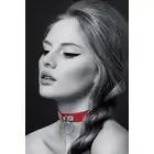 Bijoux Pour Toi - Choker with Ring Red. Obroża ozdobna na szyję w kolorze krwistej czerwieni, elegancka biżuteria BDSM zdobiona zawieszką w kształcie koła