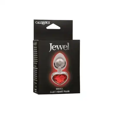 CalExotics - Jewel Small Ruby Heart Plug. Metalowy korek analny z czerwonym serduszkiem w podstawie, wtyczka o zaokrąglonym kształcie