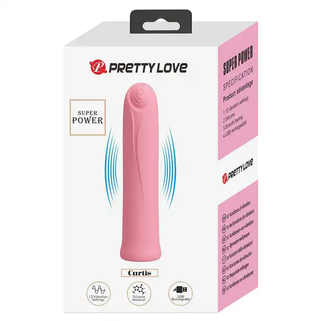Pretty Love - Curtis. Prosty wibrator łechtaczkowy z stymulującymi okręgami na główce, niewielki rozmiar idealny do torebki
