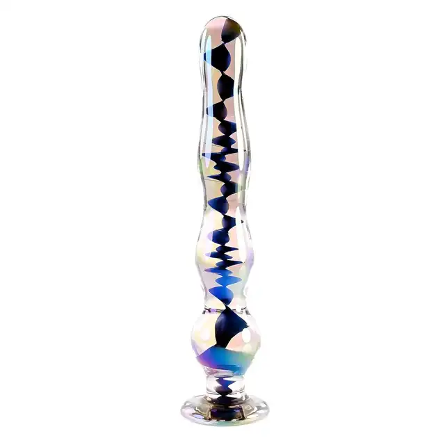 Playboy - Jewels Wand. Eleganckie szklane dildo z wąską końcówką i stopniowanymi koralikami, z kryształowym opalizującym wykończeniem