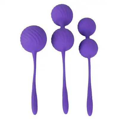 Sweet Smile - 3 Kegel Training Balls Purple. Zestaw progresywny silikonowych kulek gejszy, zróżnicowany rozmiar i waga, genialny trening i stymulacja
