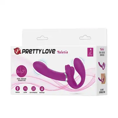 Pretty Love - Valerie. Podwójny wibrujący strap-on bezuprzężowy, idealny gadżet do jednoczesnej stymulacji obojga partnerów