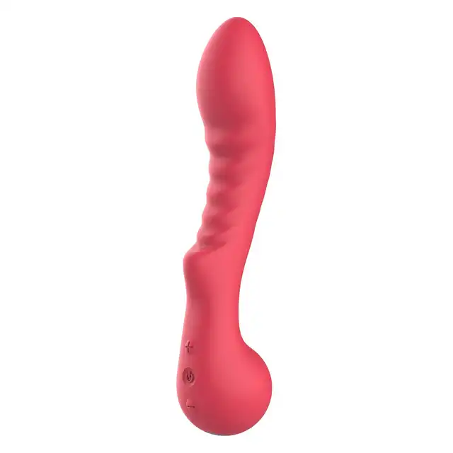 Amour – Flexible G-Spot Vibrator Aimee. Malinowy, profilowany wibrator do stymulacji punktu G z  żebrowaniem