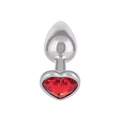 CalExotics - Jewel Small Ruby Heart Plug. Metalowy korek analny z czerwonym serduszkiem w podstawie, wtyczka o zaokrąglonym kształcie